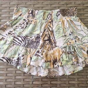 Women's Aerie Safari Jungle Print Linen Blend Mini Skirt Smocked Waist Size XL